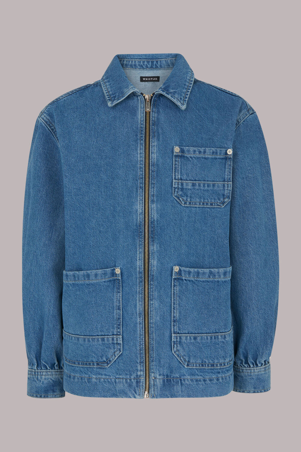 Zip Front Denim Cargo Jacket