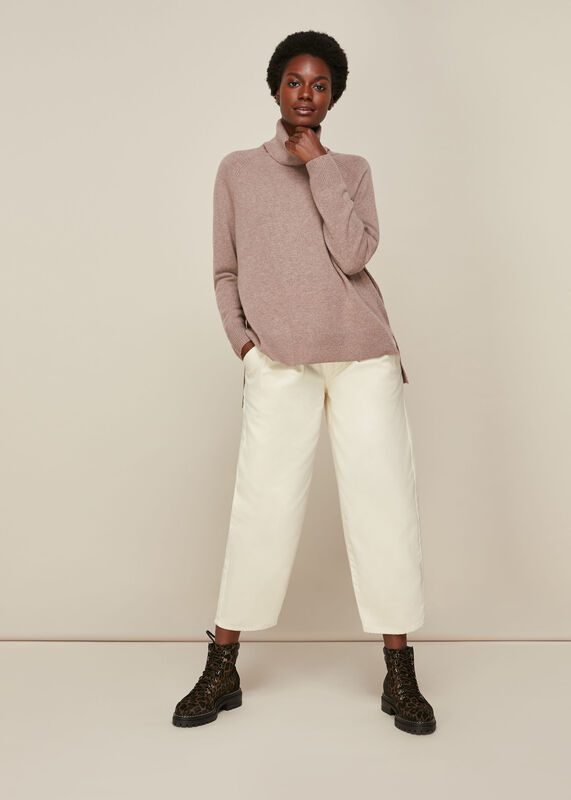 Oatmeal Cashmere Roll Neck Knit