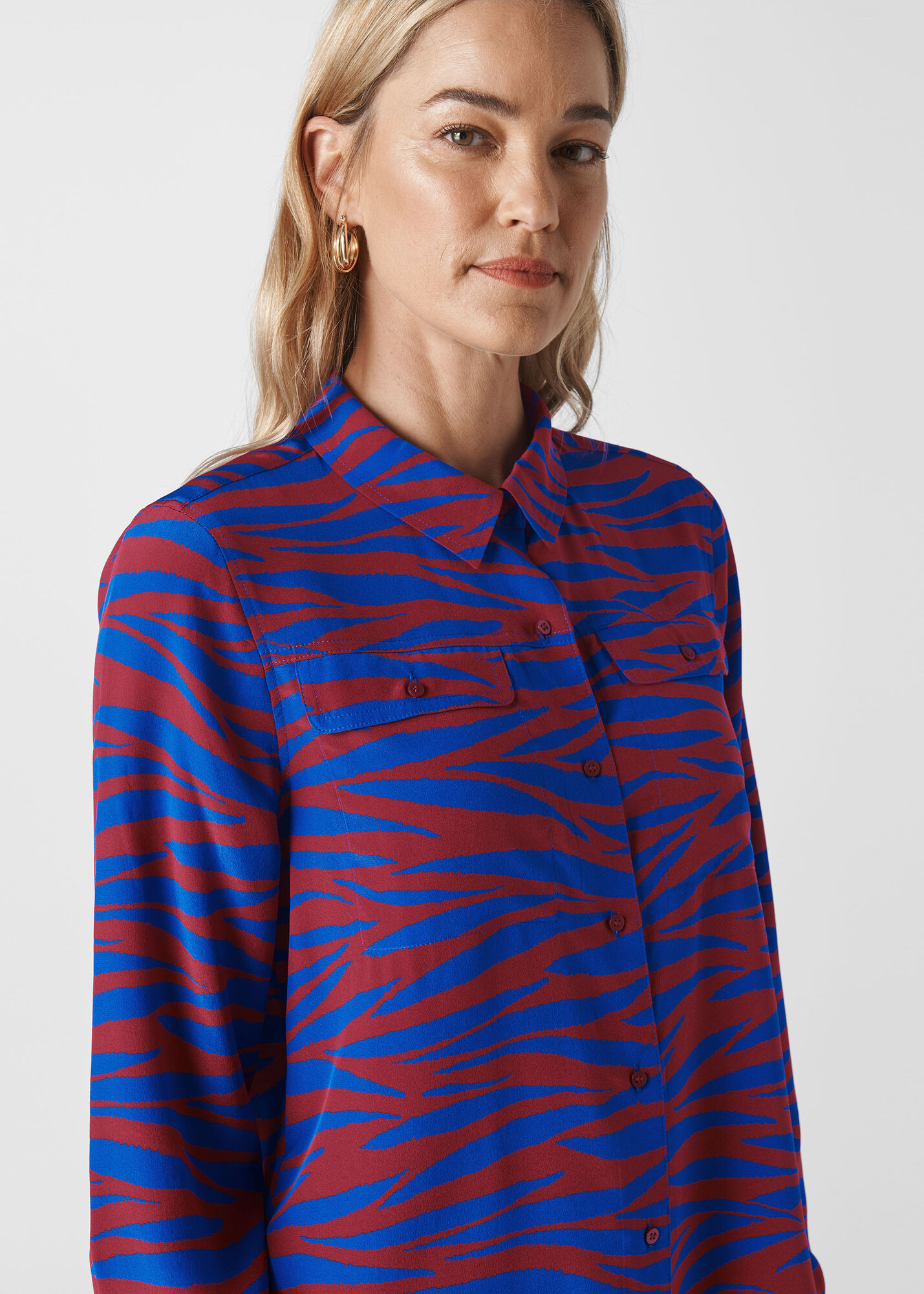 Red/Multi Tiger Print Silk Shirt WHISTLES Whistles UK