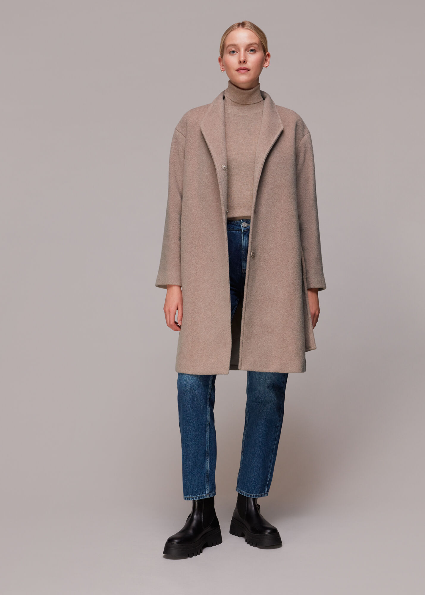Oatmeal Clara Funnel Neck Wool Coat