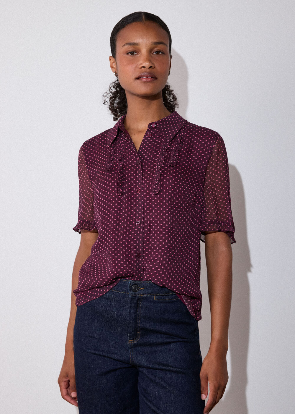 Polka Dot Sheer Sleeve Shirt