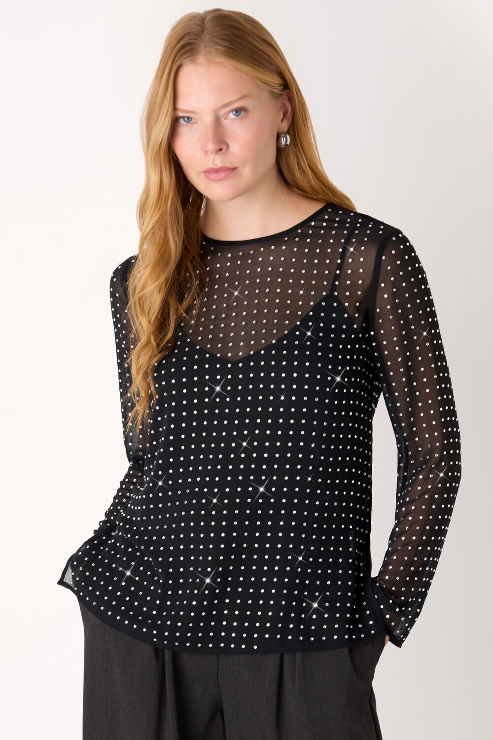 Hot Fix Sheer Sleeve Blouse