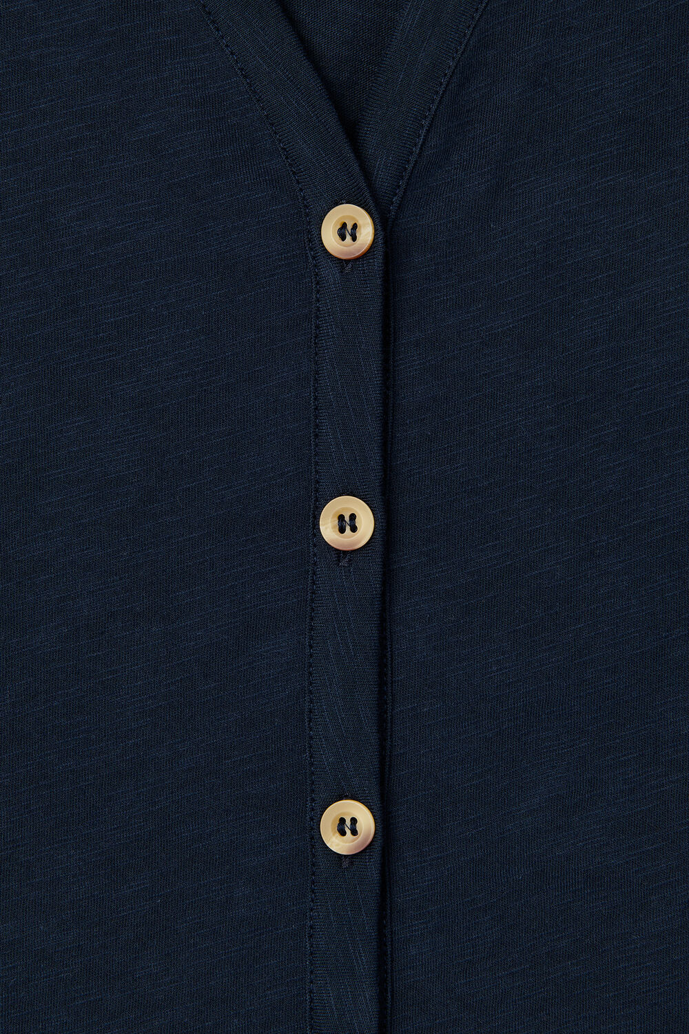 Navy Ella V Neck Button Through Tee