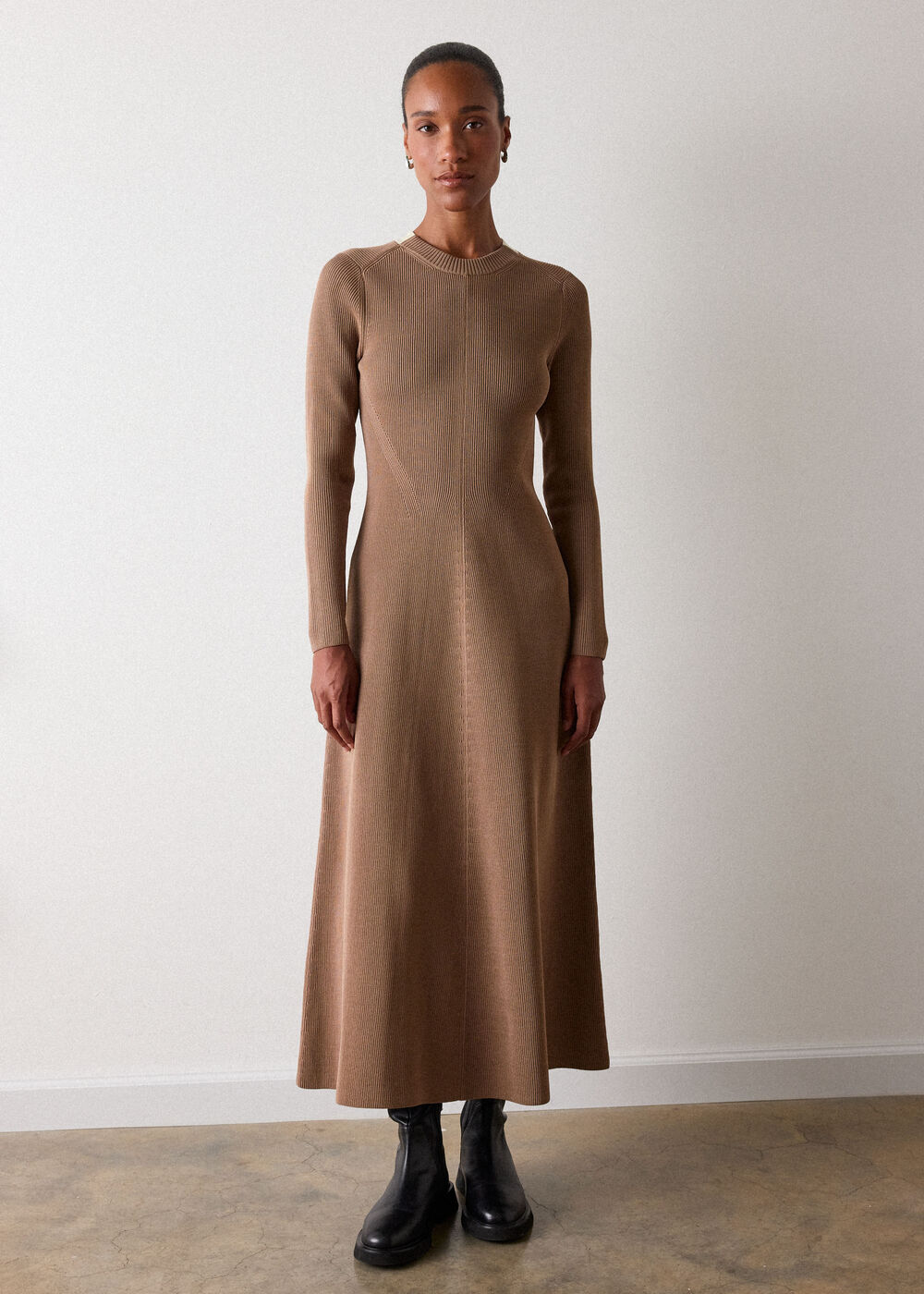 Camel Tie Back Rib Knit Dress