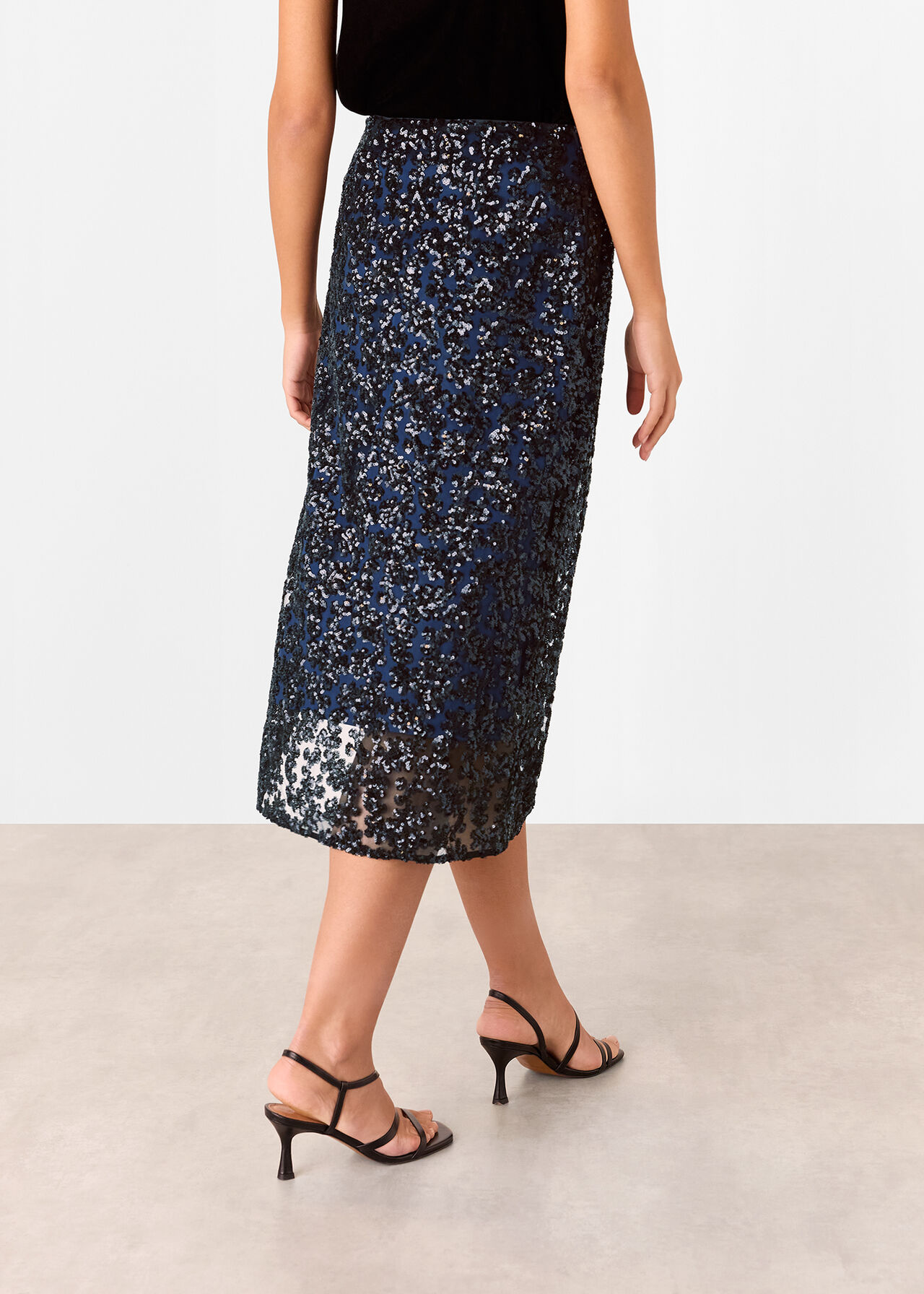 Floral Sequin Midi Skirt