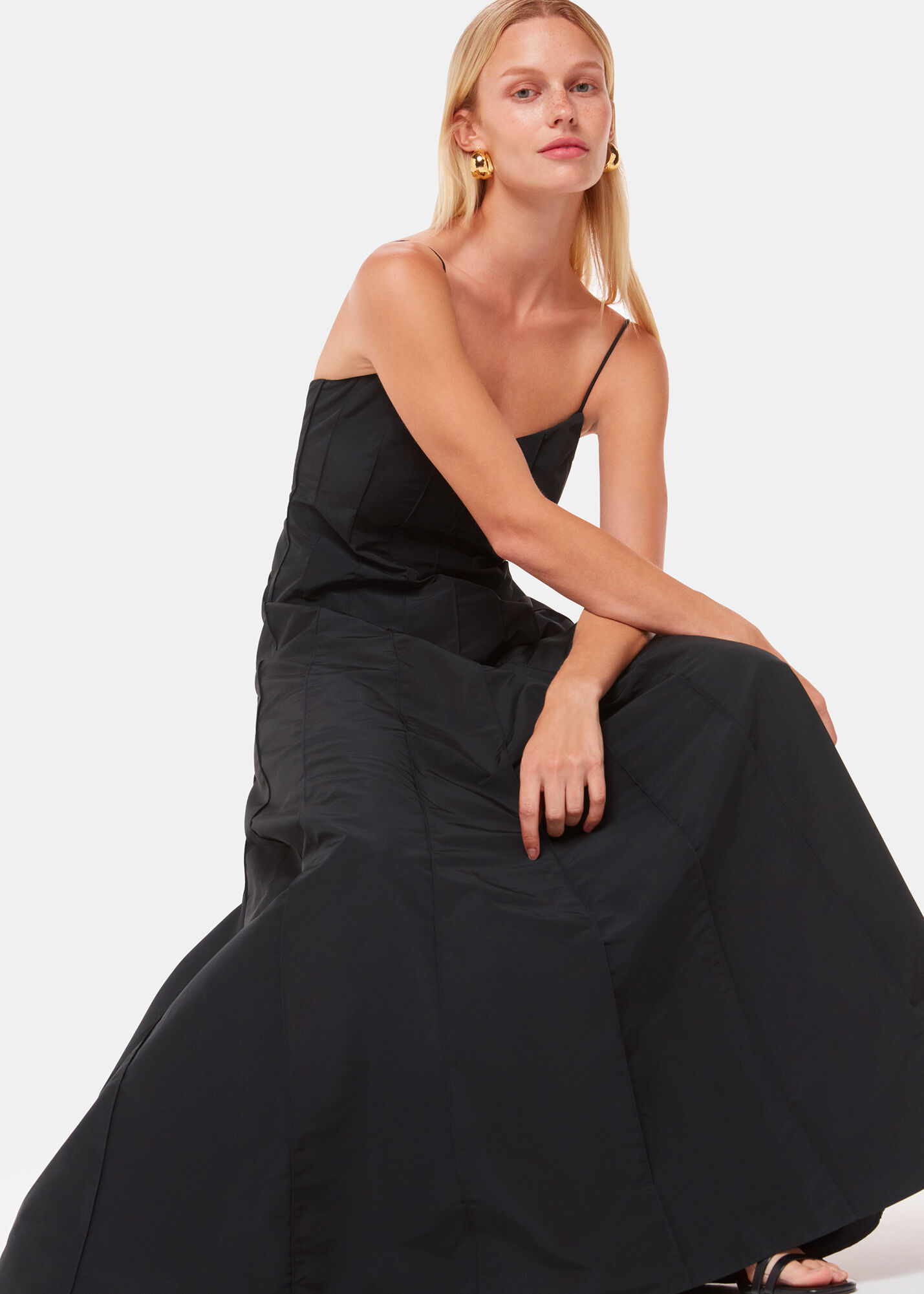 Black Laverne Taffeta Maxi Dress | WHISTLES | Whistles ROW |