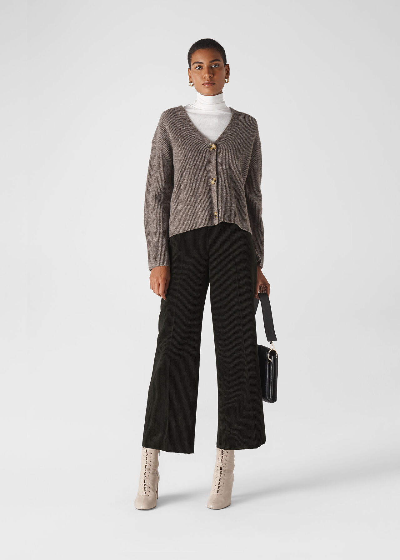 Cord Flat Front Trouser Black