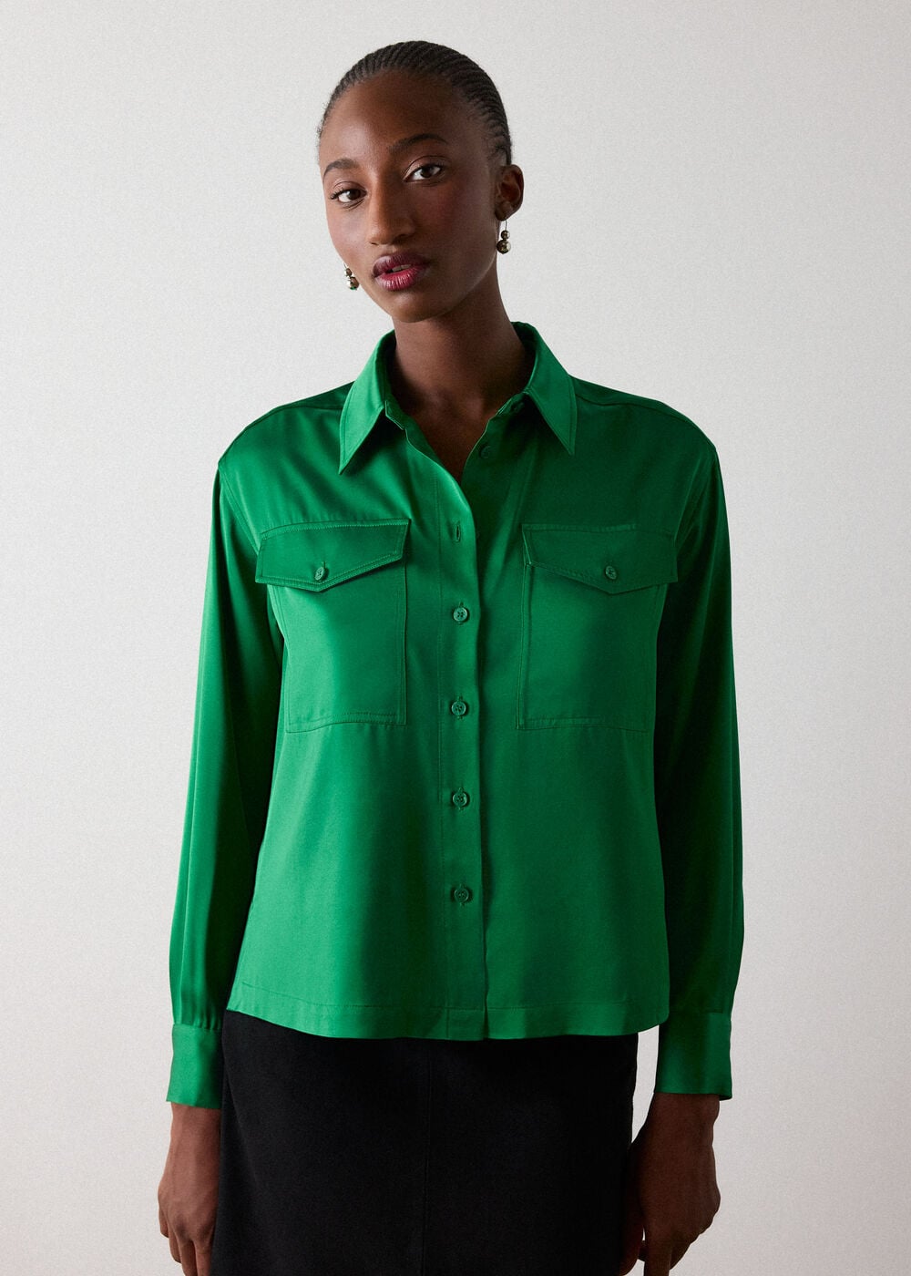 Green Utility Satin Viscose Shirt