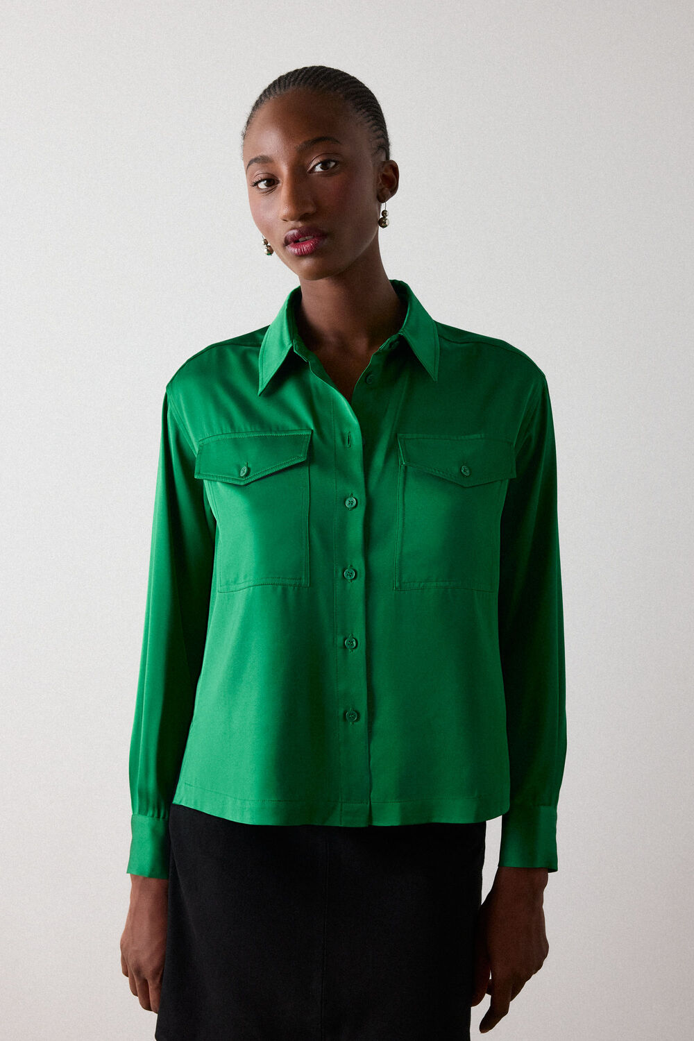Green Utility Satin Viscose Shirt
