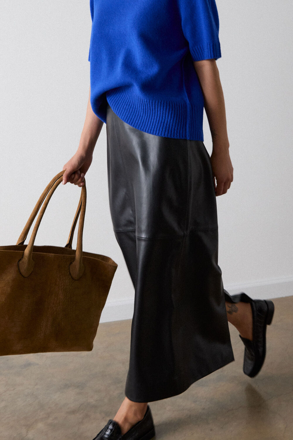 Black Pencil Leather Midi Skirt