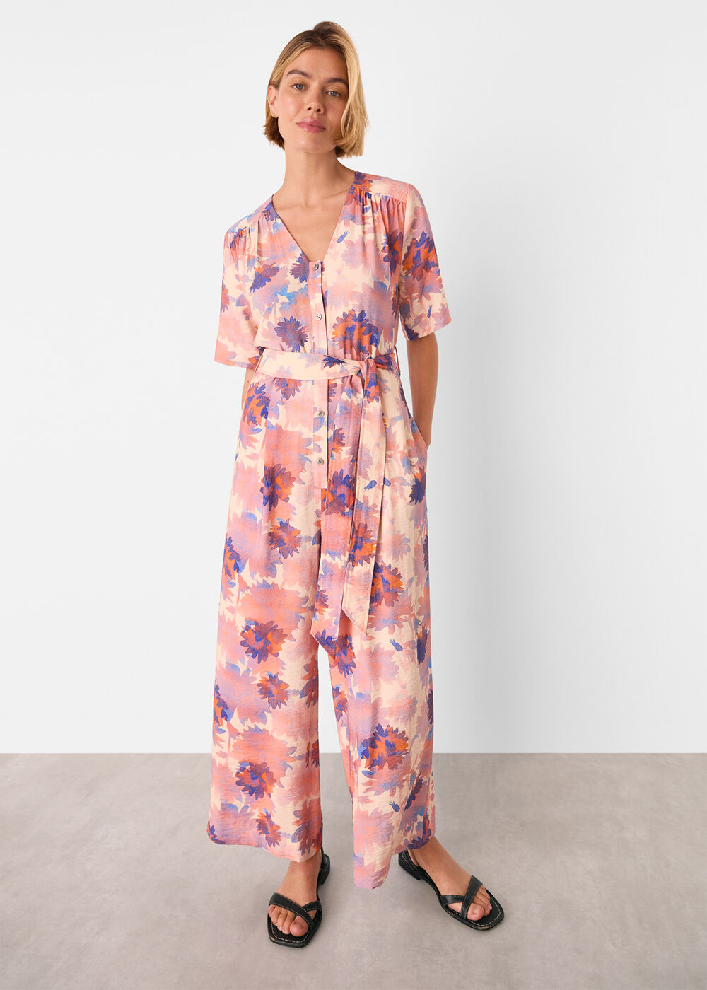 Floral Button Front Jumpsuit