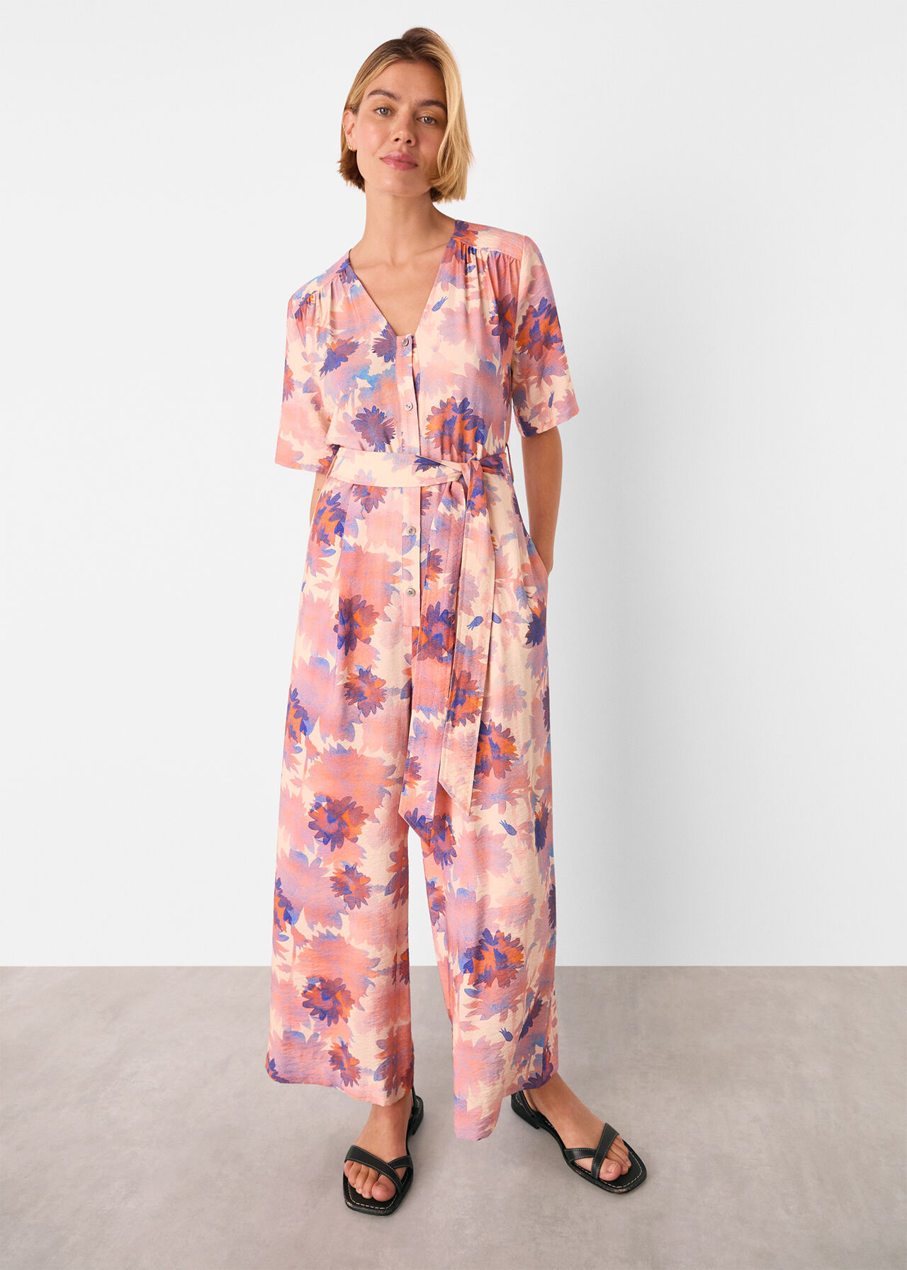 Floral Button Front Jumpsuit