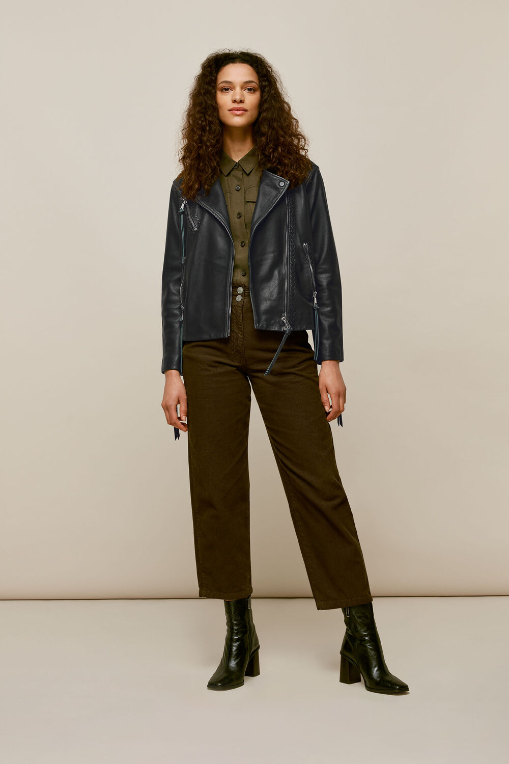 Tessa Tumbled Leather Biker Black