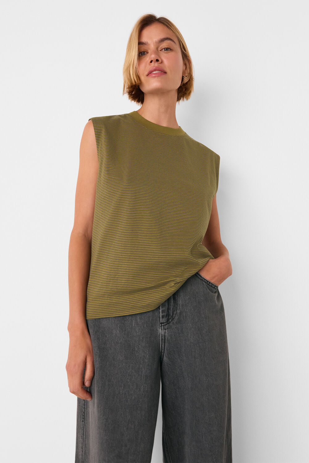 Khaki Edie Stripe Sleeveless Vest