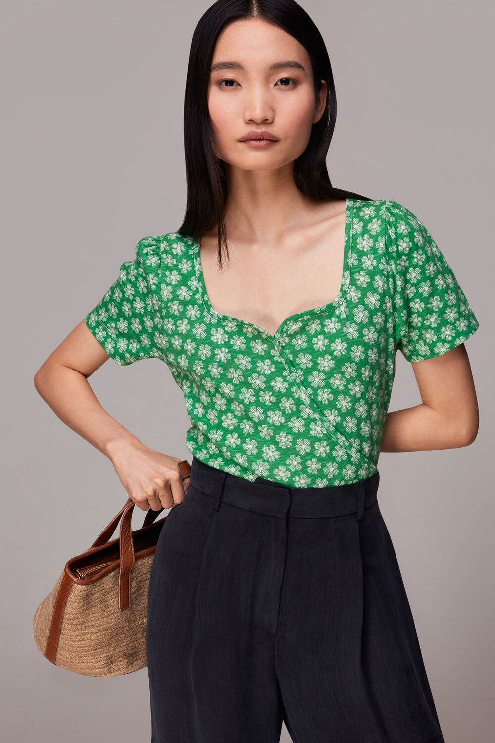 Green Daisy Check Wrap Tee