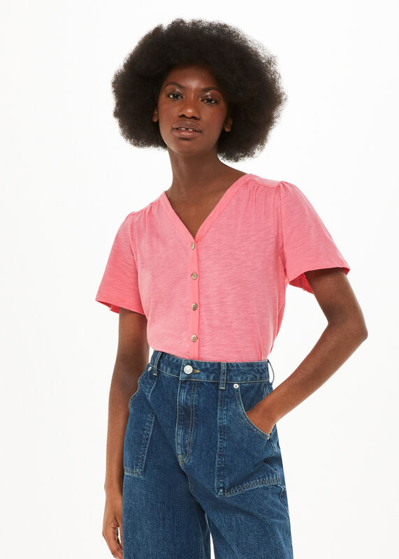 Maeve V Neck Button Front Tee