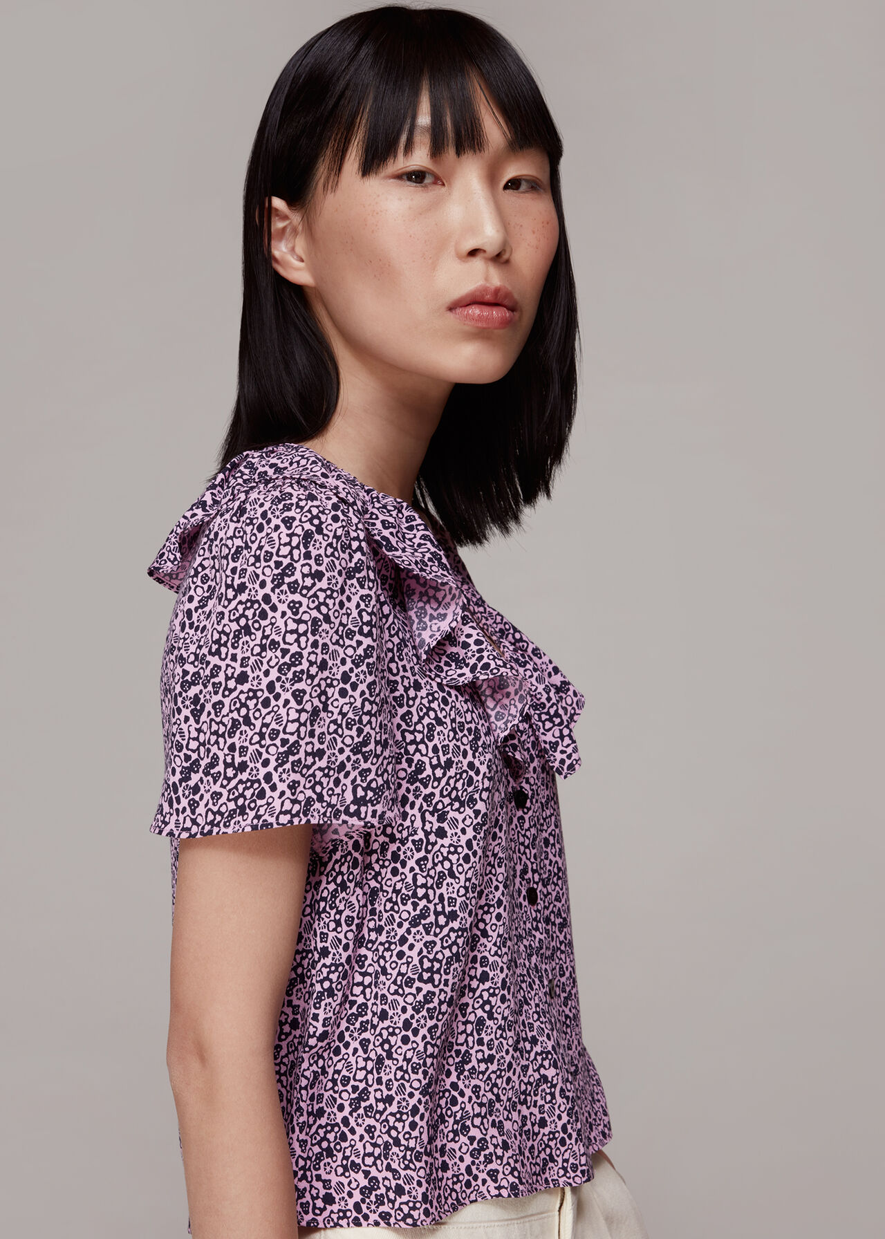 Flower Stamp Frill Blouse