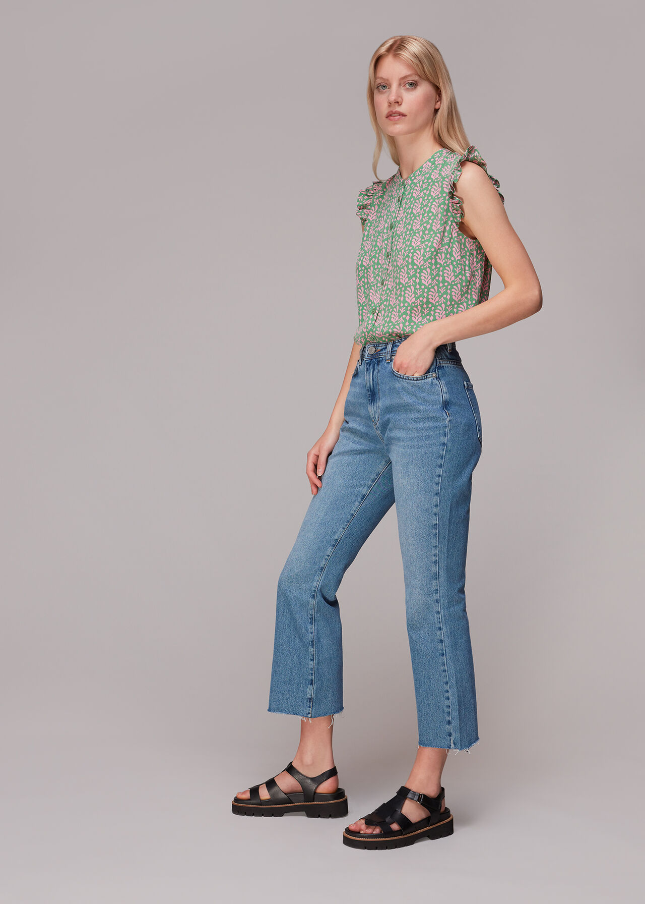 Cut Out Leaf Frill Blouse