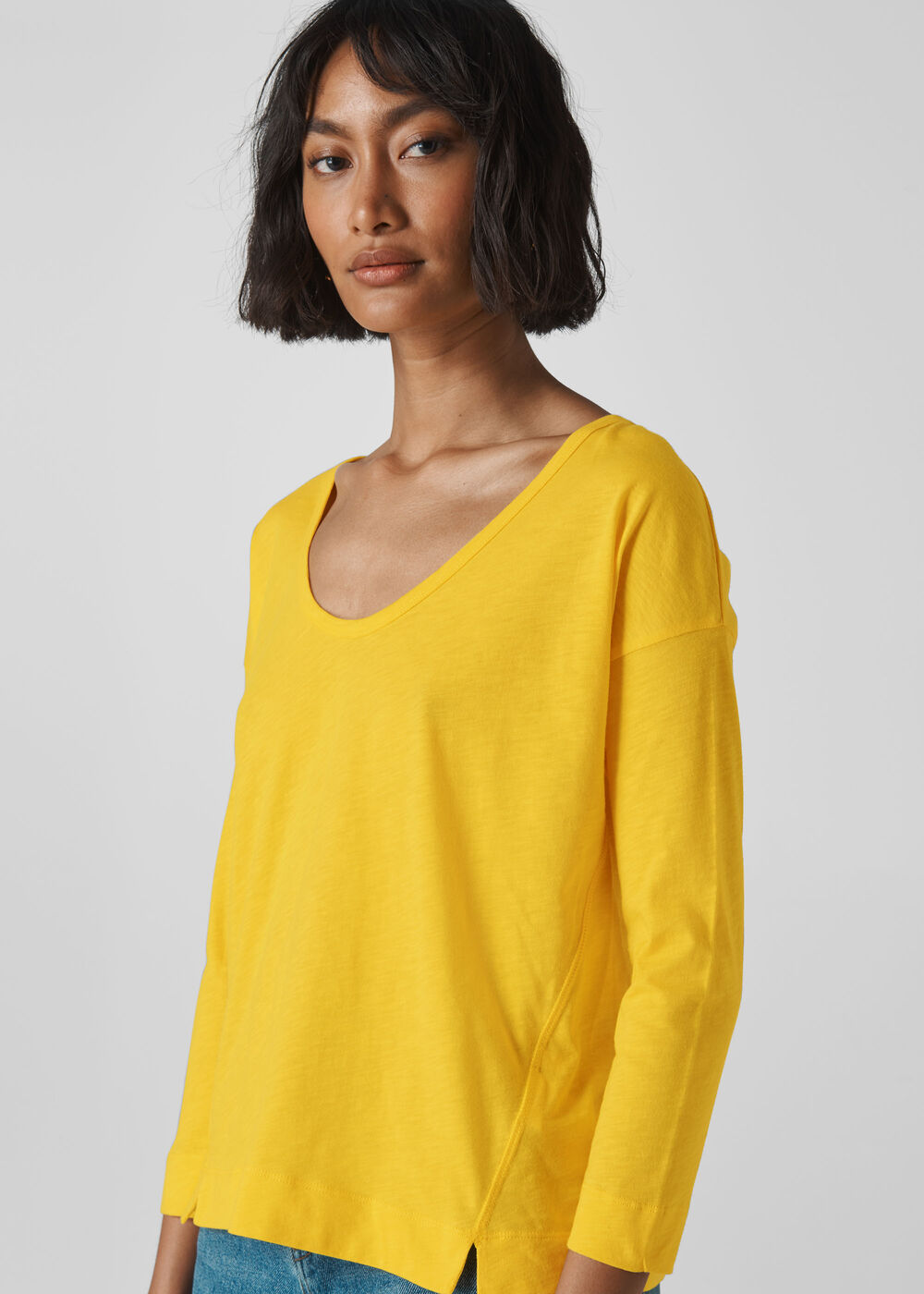 Cotton Scoop Neck Top Yellow