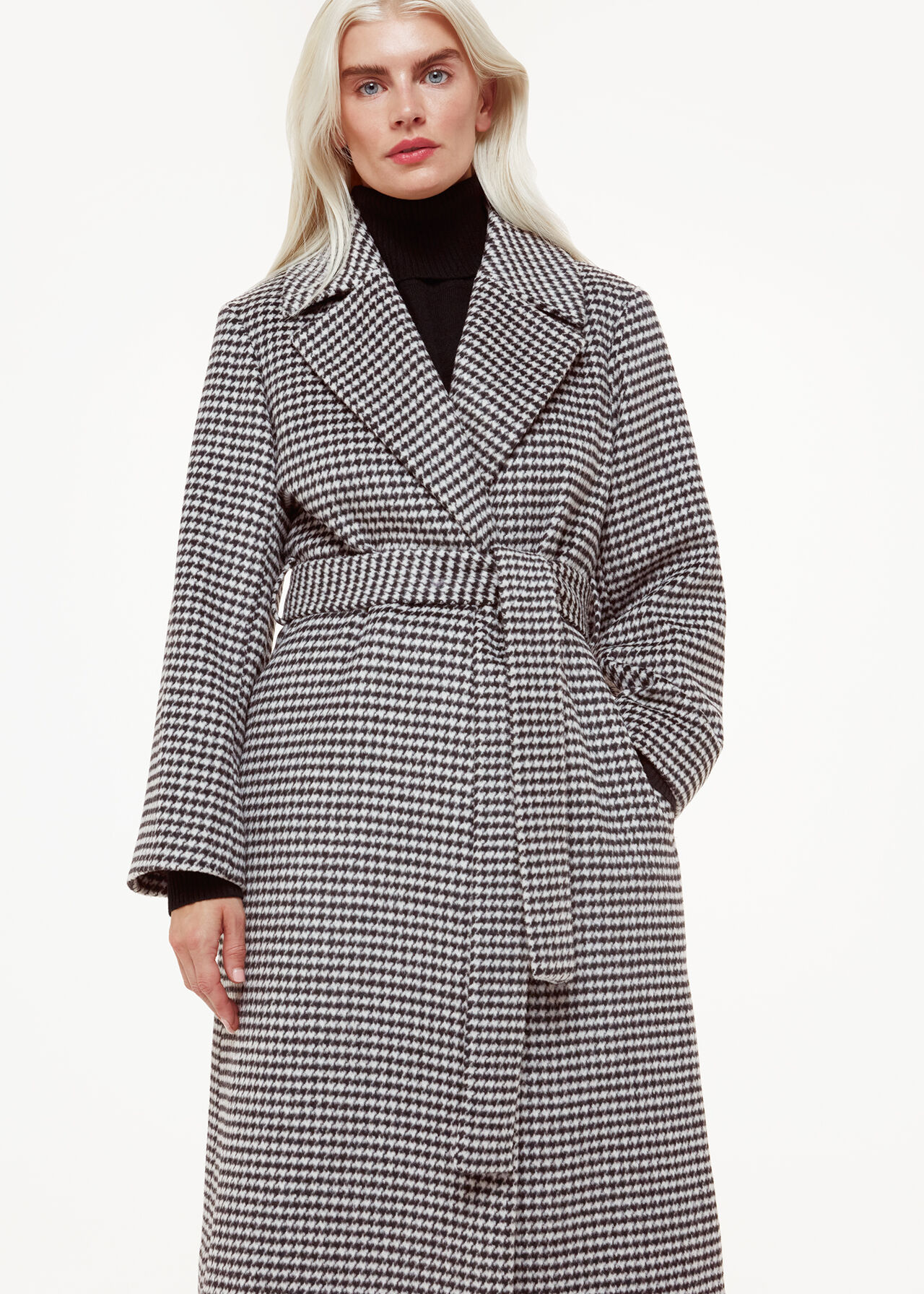 Petite Celia Houndstooth Wrap Coat