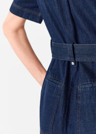 Denim Pintuck Belted Jumpsuit