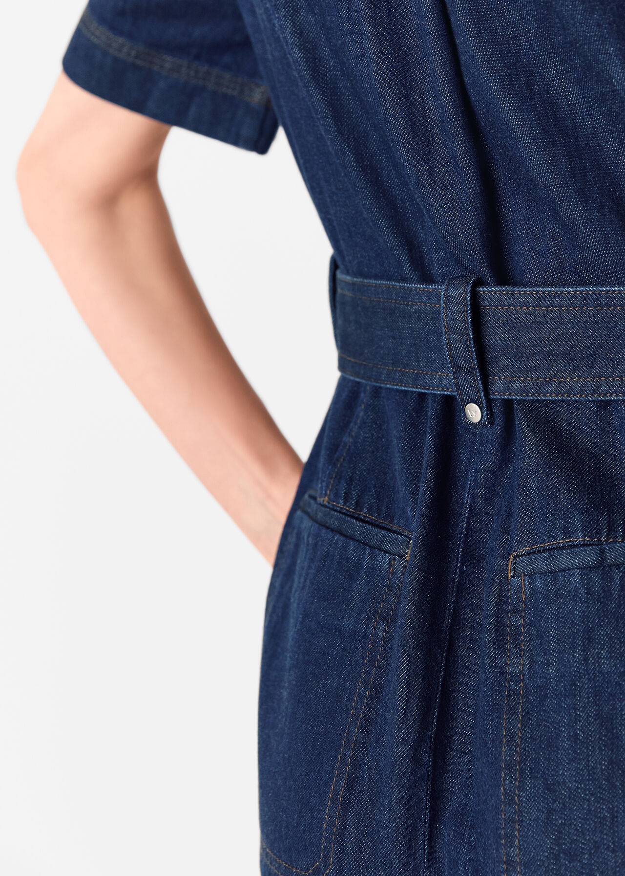 Whistles Denim Pintuck Belted Jumpsuit Whistles Denim Pintuck Belted Jumpsuit