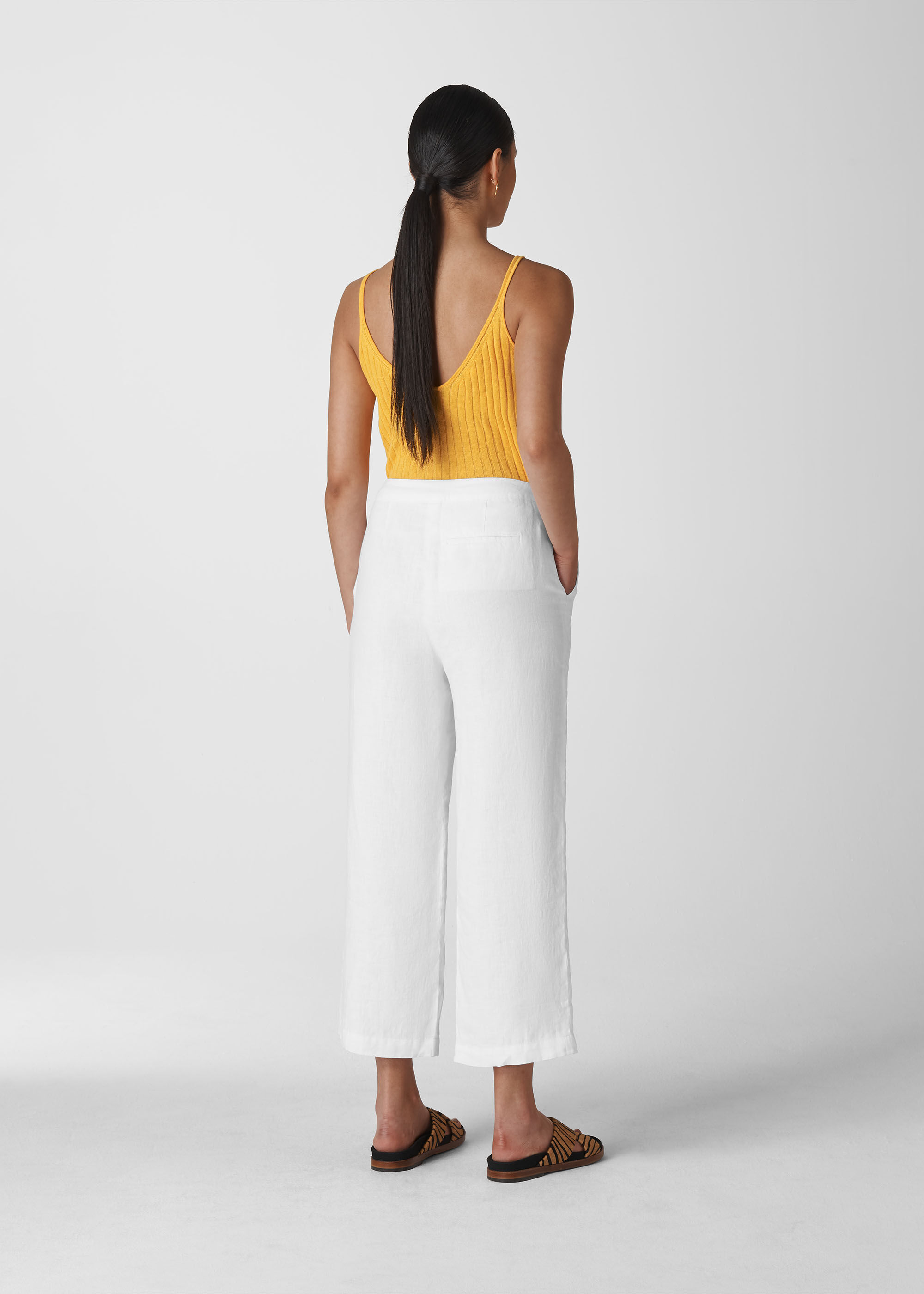 White Linen Cropped Wide Leg Trouser | WHISTLES | Whistles US |