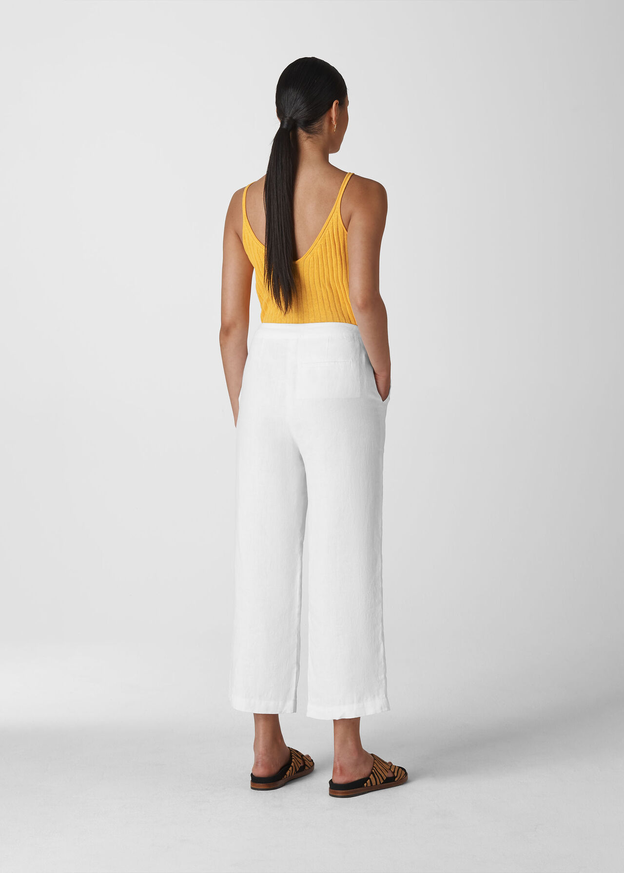 Linen Cropped Wide Leg Trouser White