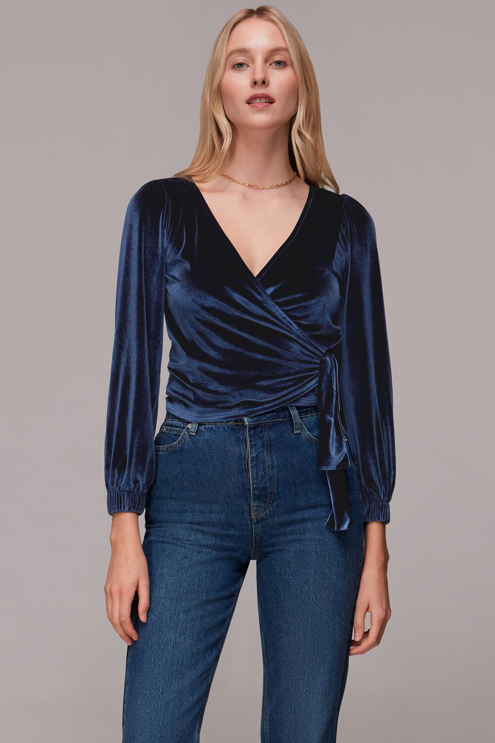 Velvet V Neck Wrap Top