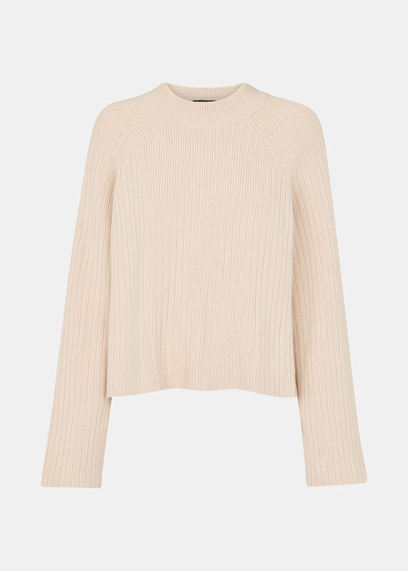 Ivory Cotton Rib Crew Neck Knit