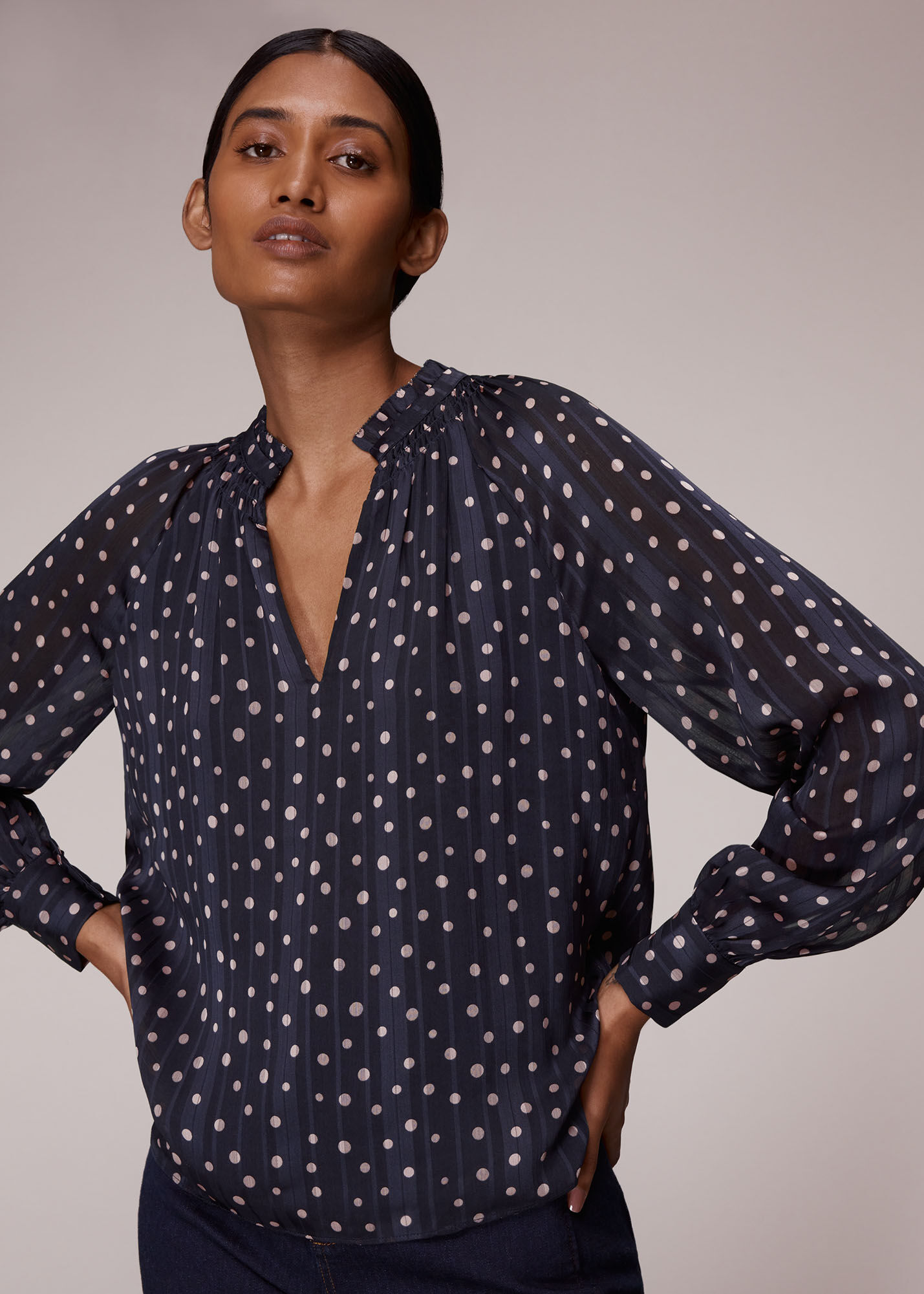Blue white polka dot shirt clearance
