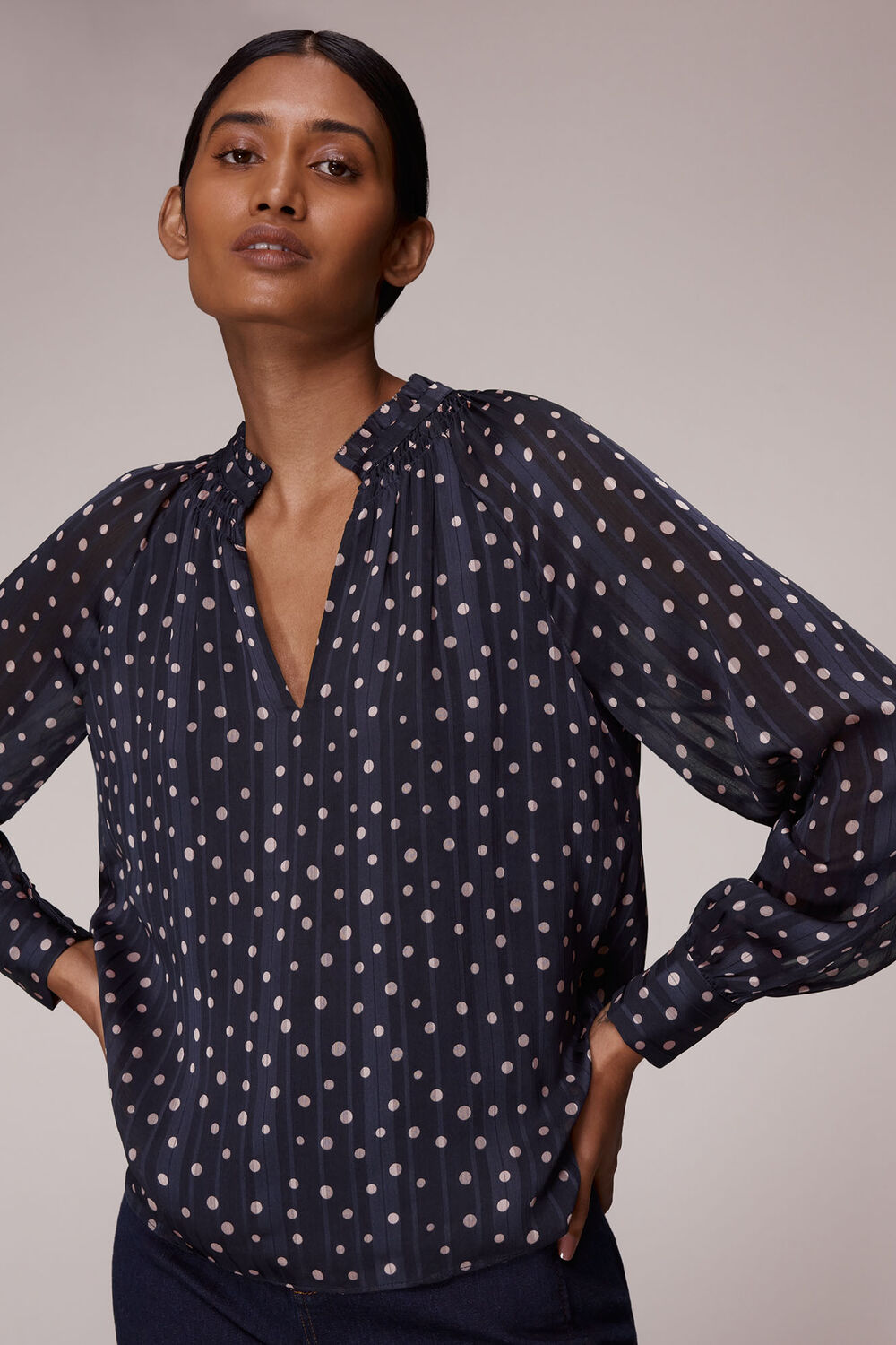 Satin Stripe Spot Blouse
