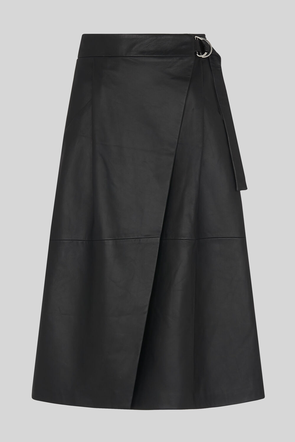 Wrap Leather Midi Skirt