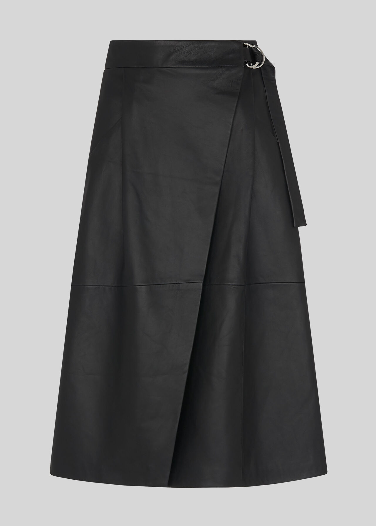 Leather Wrap Midi Skirt Black