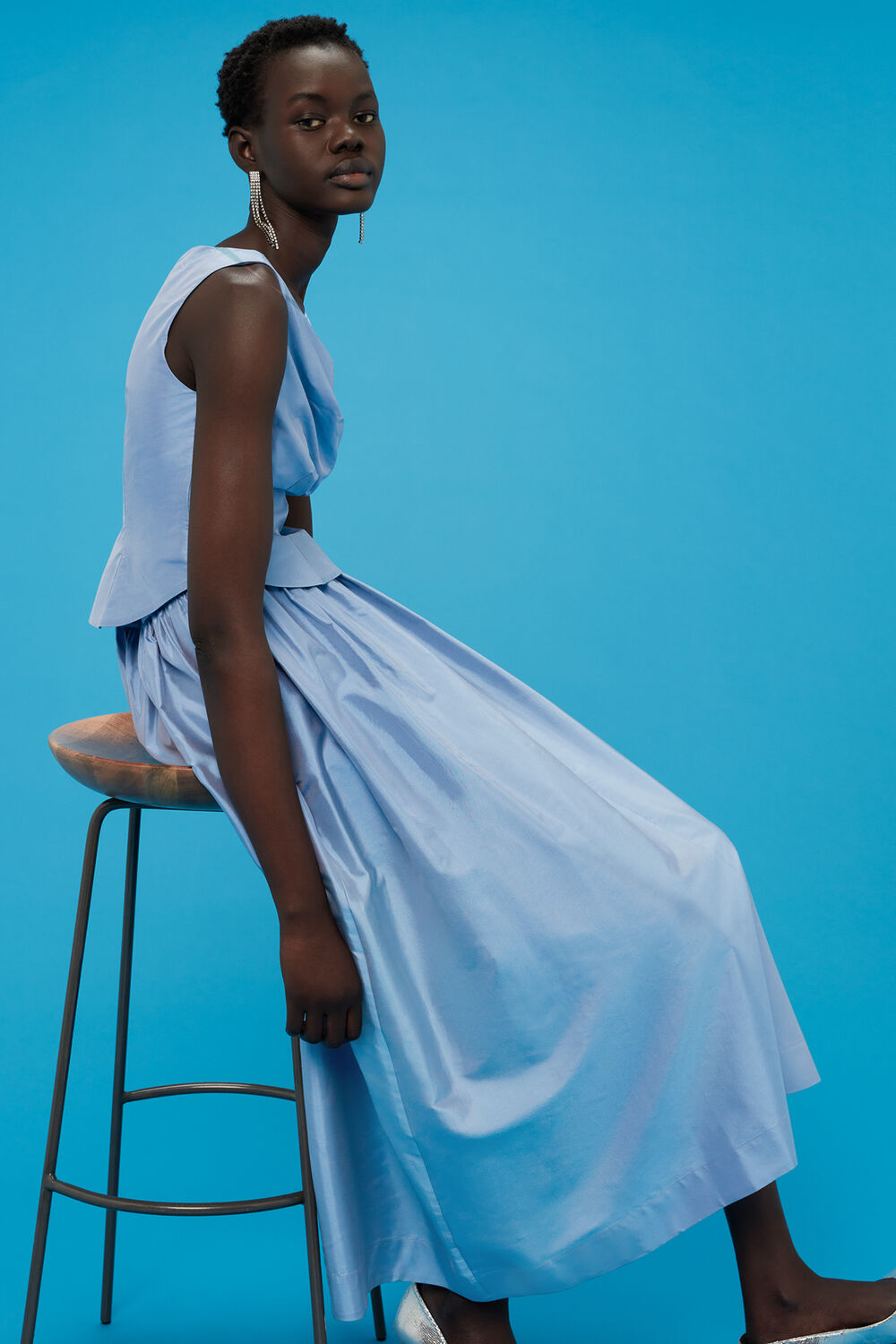 Taffeta Silk Off Shoulder Top