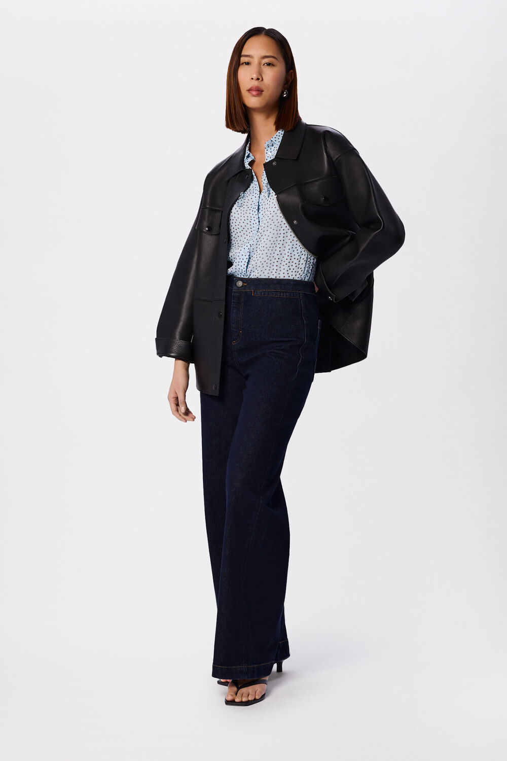 Blue Polka Dot Sheer Sleeve Shirt
