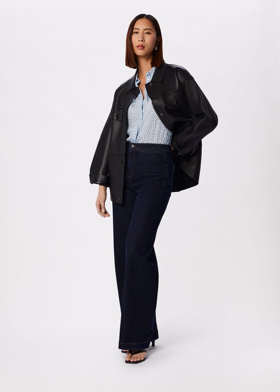 Blue Polka Dot Sheer Sleeve Shirt