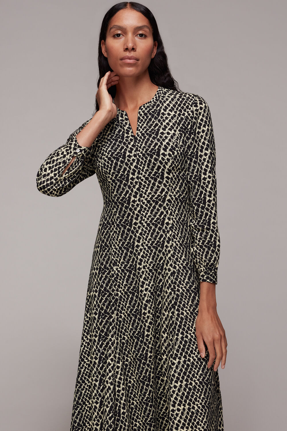 Brushed Geo Print Midi Dress