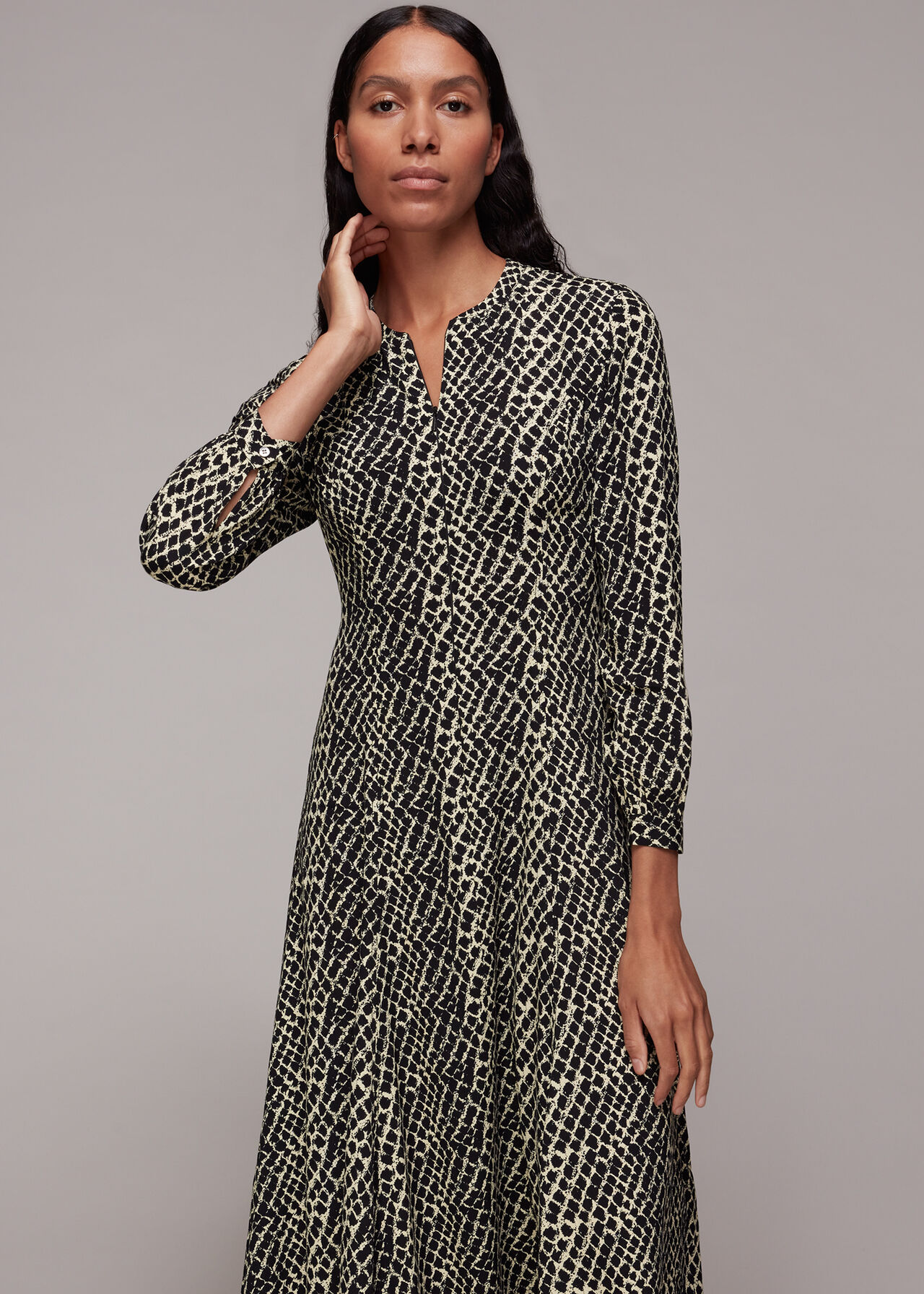 Brushed Geo Print Midi Dress