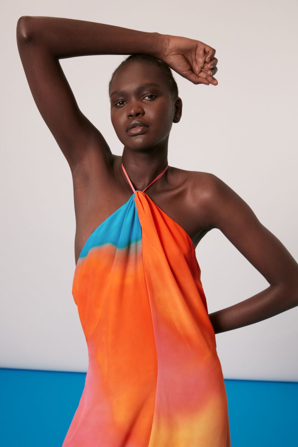 Halterneck Rainbow Silk Dress