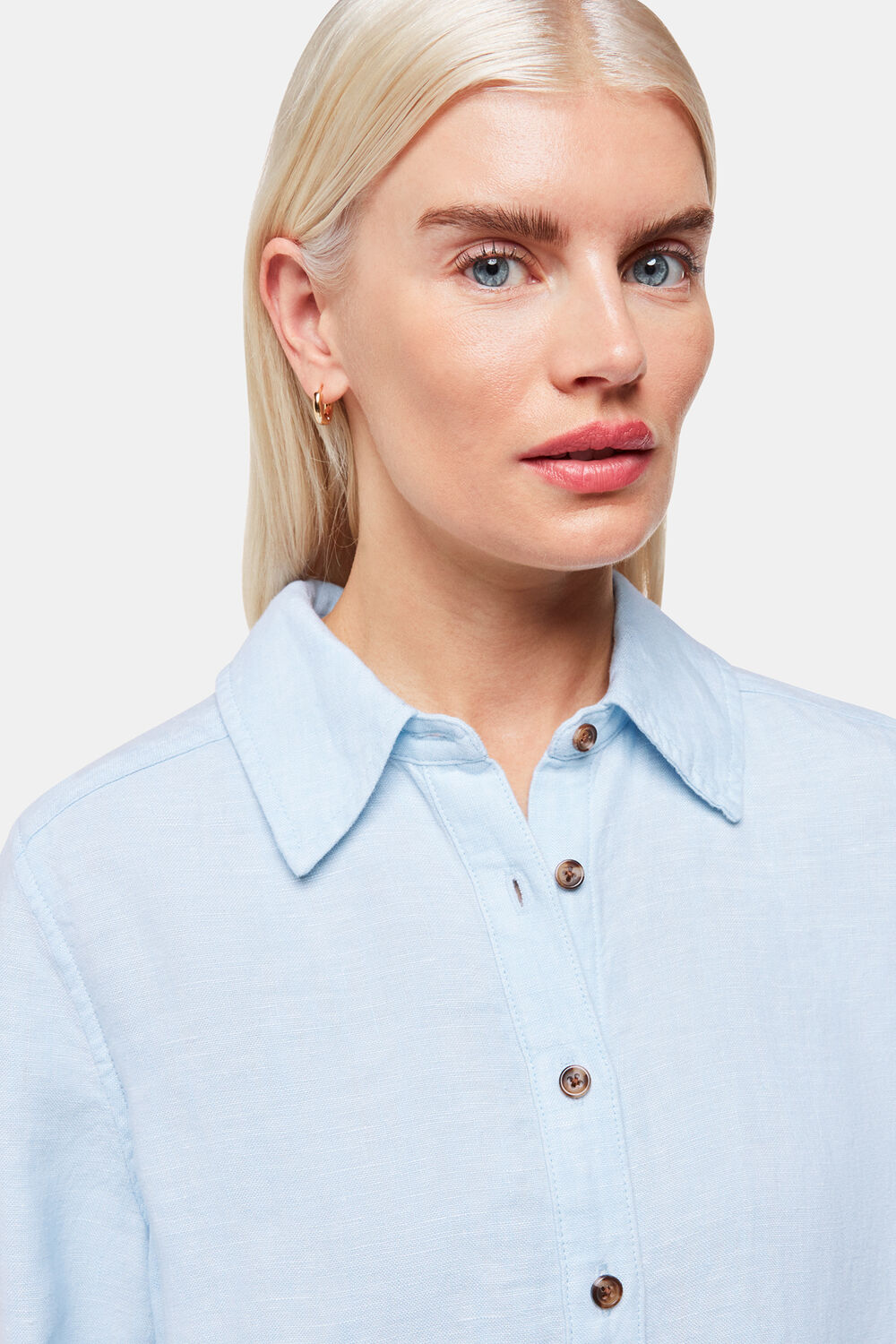 Blue Petite Linen Relaxed Fit Shirt