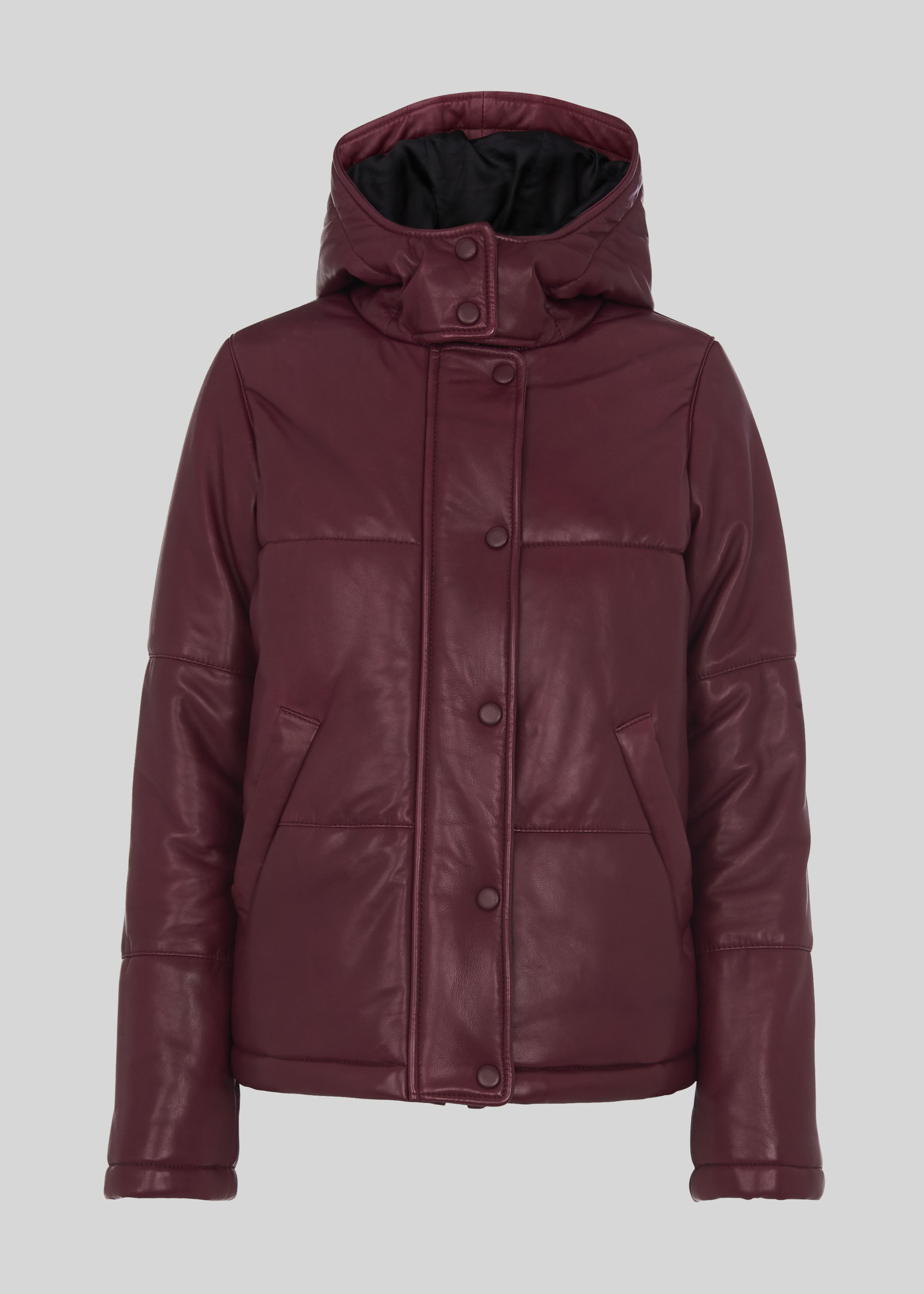 Burgundy Leather Puffer Jacket
