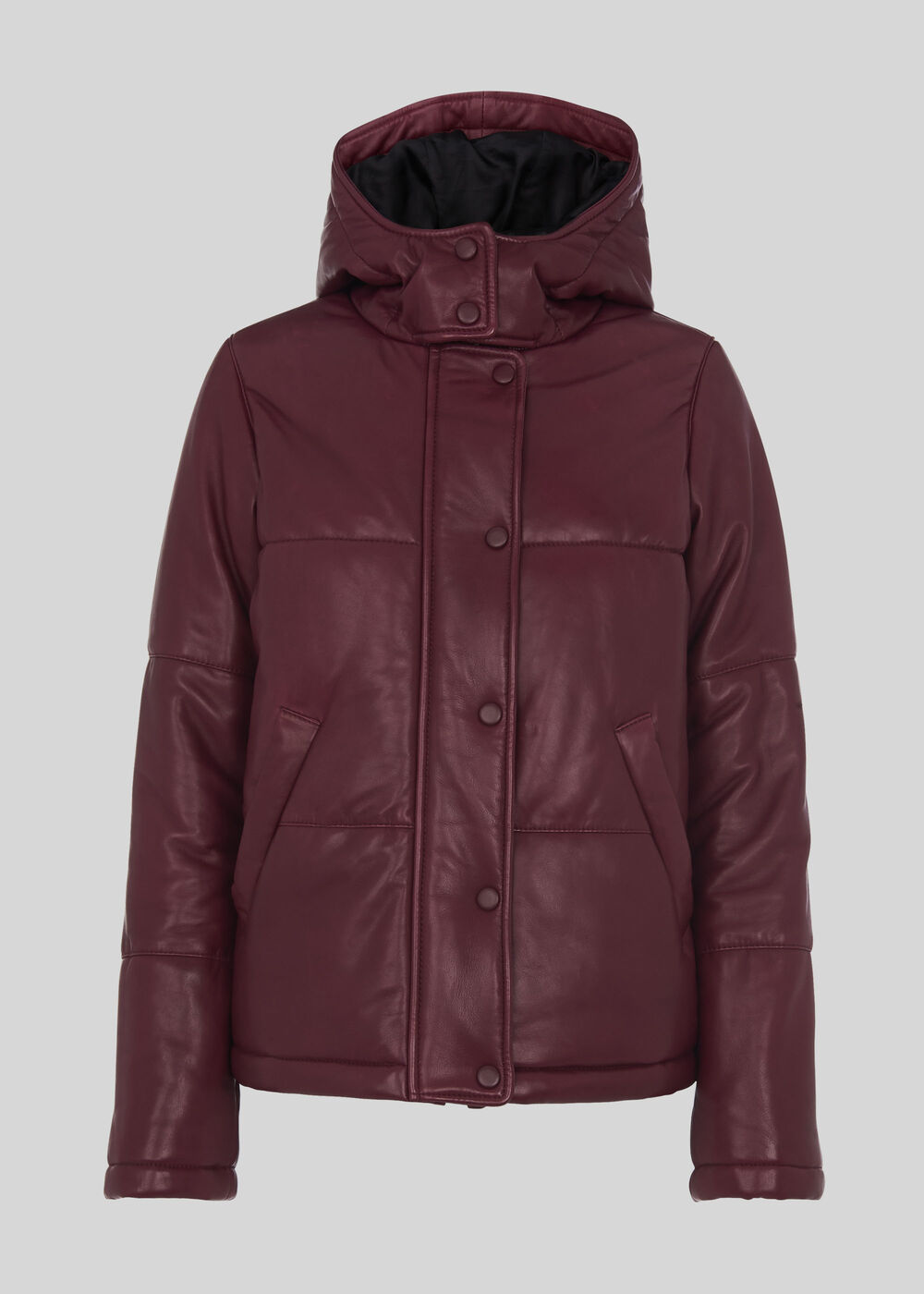 Leather Puffer Jacket Burgundy