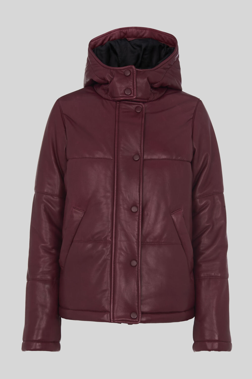 Leather Puffer Jacket Burgundy