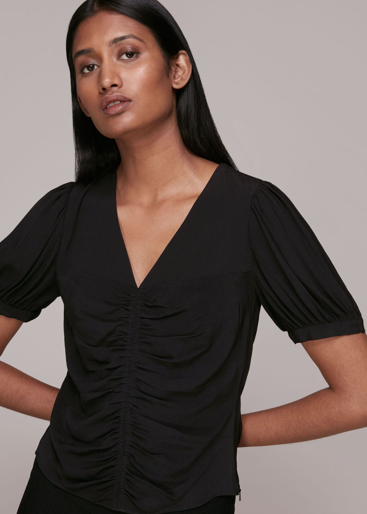 V Neck Gather Detail Top