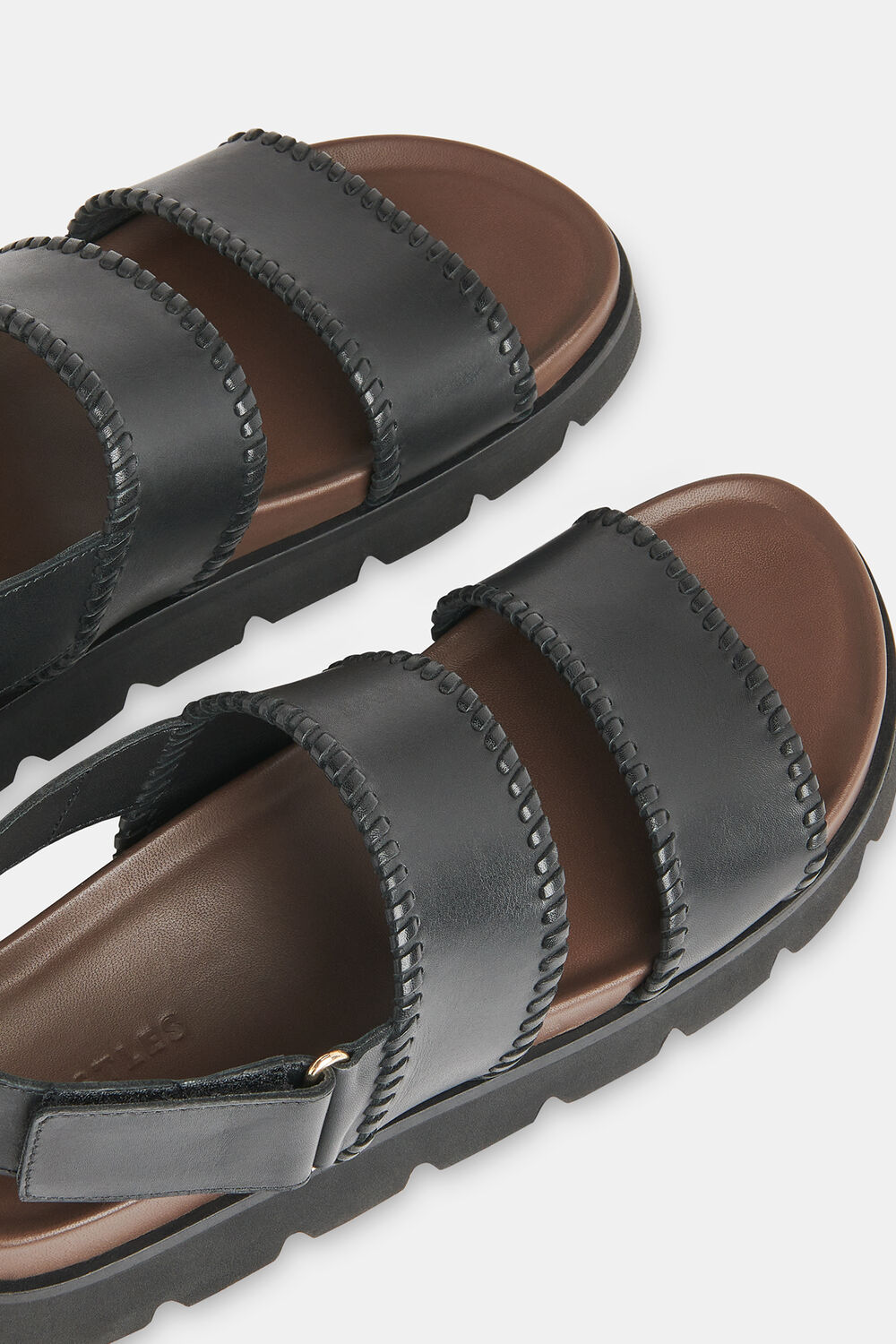 Black Ruben Whipstitch Velcro Sandal
