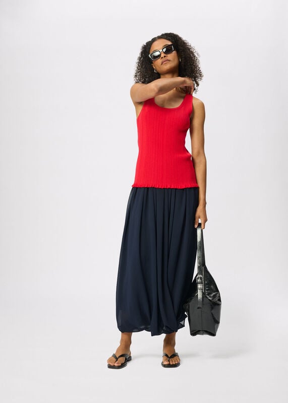 Red Frill Hem Knitted Vest