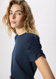 Round Neck Gathered Sleeve Tee