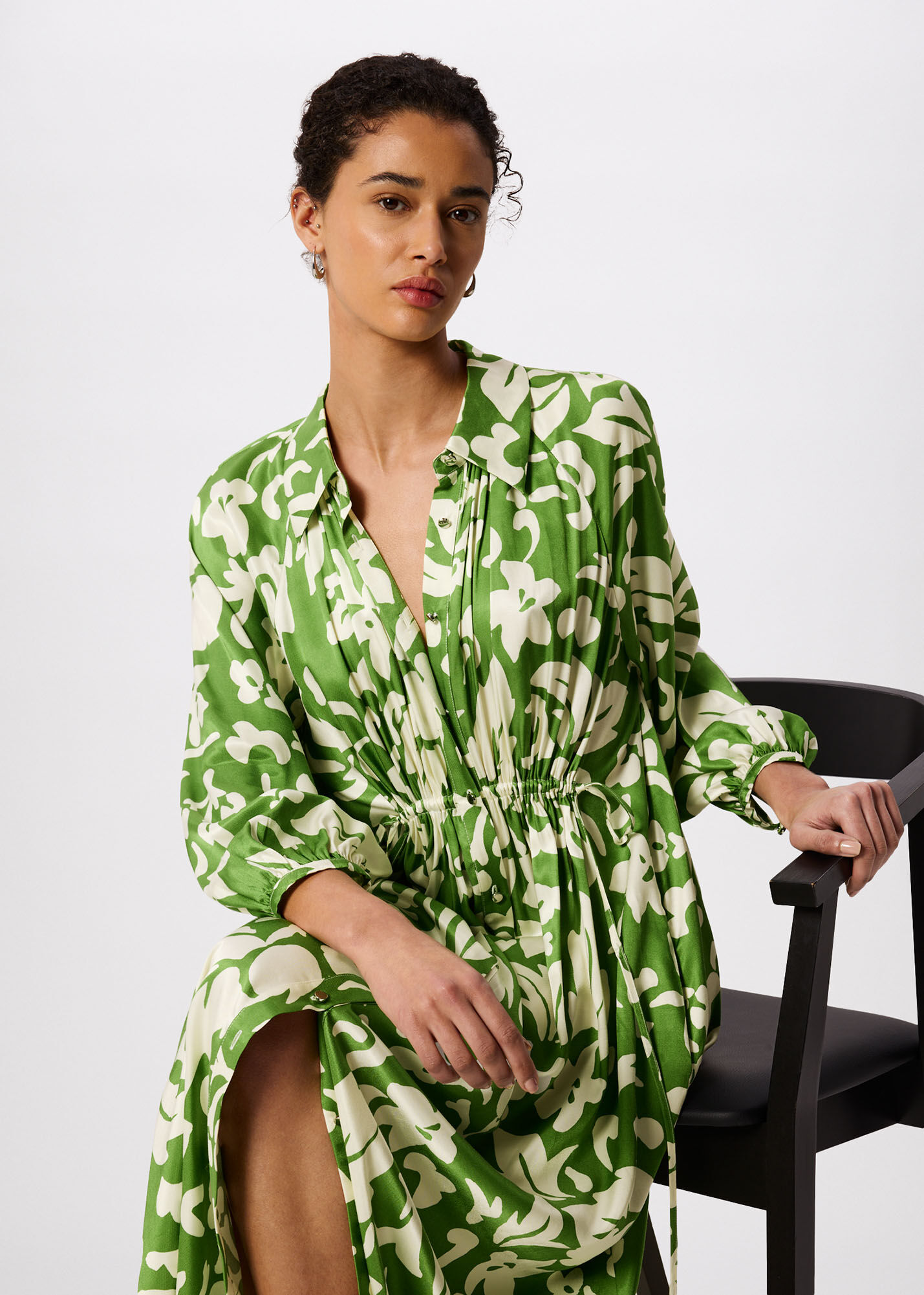 Green/Multi Floral Trapeze Shirt Dress | WHISTLES | Whistles US |