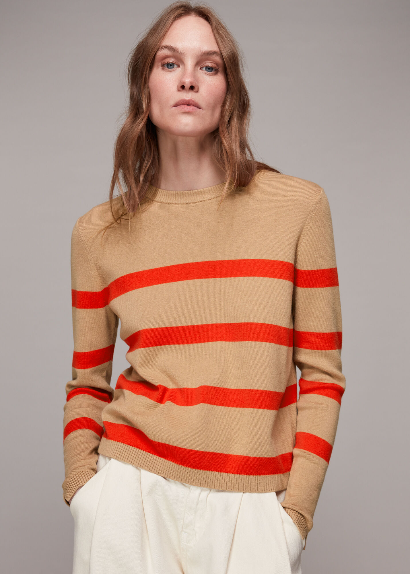 Red/Multi Stripe Crew Neck Knit | WHISTLES | Whistles UK |